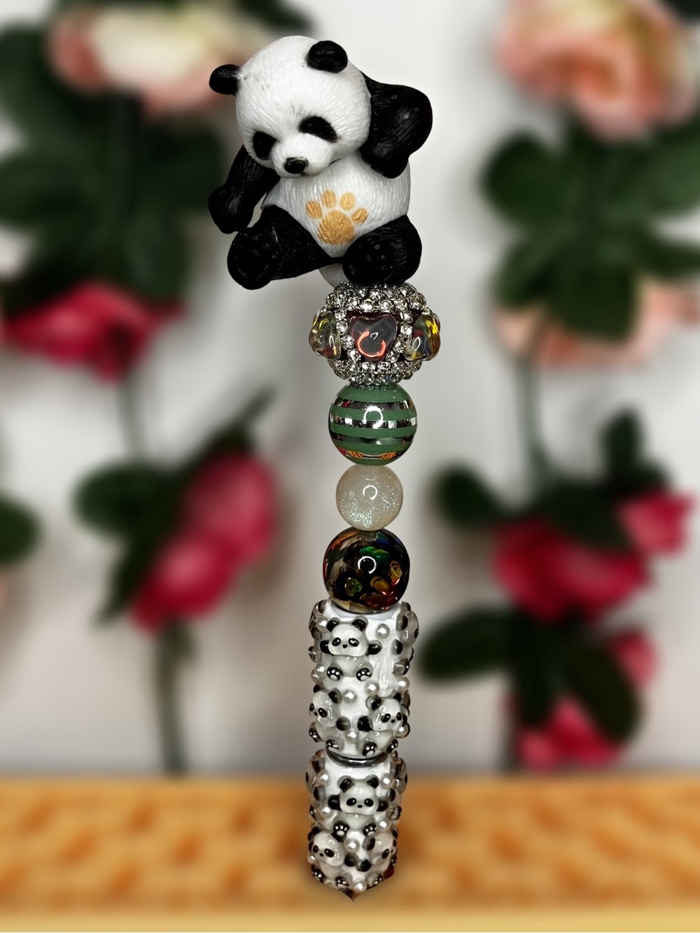 Action Pose Panda Handmade Beaded Pen